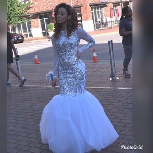 Custom made White/Silver Sequin Prom Dress